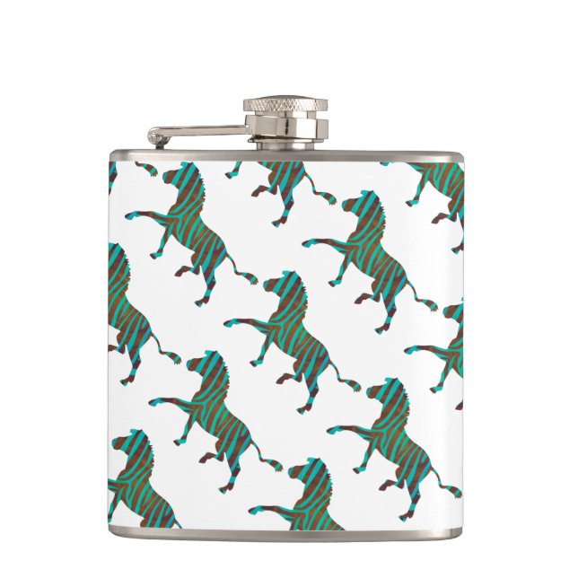 Zebra Brown und Aquamarine Print-Silhouette Flachmann (Vorderseite)