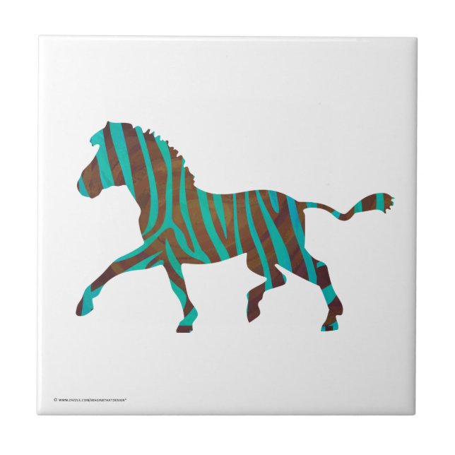 Zebra Brown und Aquamarine Print-Silhouette Fliese (Vorderseite)