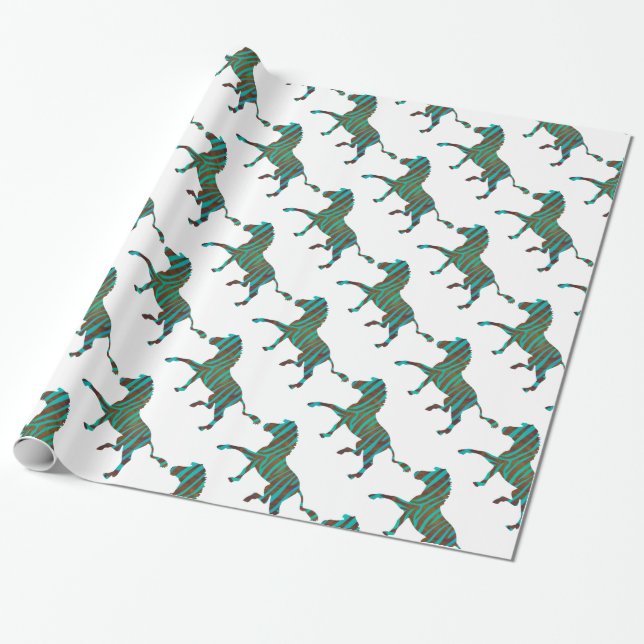Zebra Brown und Aquamarine Print-Silhouette Geschenkpapier (Ungerollt)