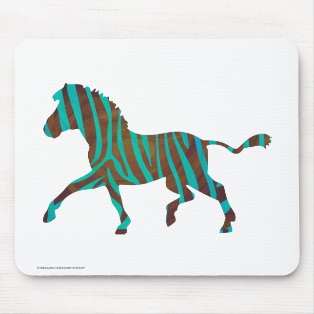 Zebra Brown und Aquamarine Print-Silhouette Mousepad (Vorne)