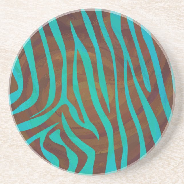Zebra Brown und aquamariner Druck Sandstein Untersetzer (Vorne)