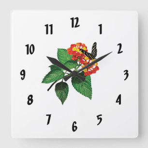 Zebra Butterfly on Lantanas Quadratische Wanduhr