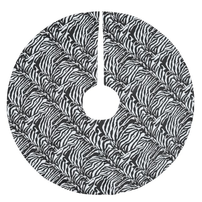 Zebra Camouflage Black and White Artistic Pattern Polyester Weihnachtsbaumdecke (Vorderseite)