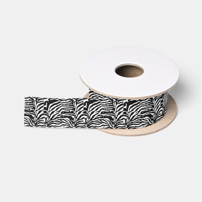 Zebra Camouflage Black and White Artistic Pattern Satinband (Spule)