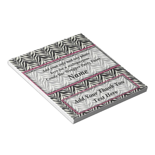 Zebra Candy Bar Wrapper-Gastgeschenke Notizblock (angewinkelt)