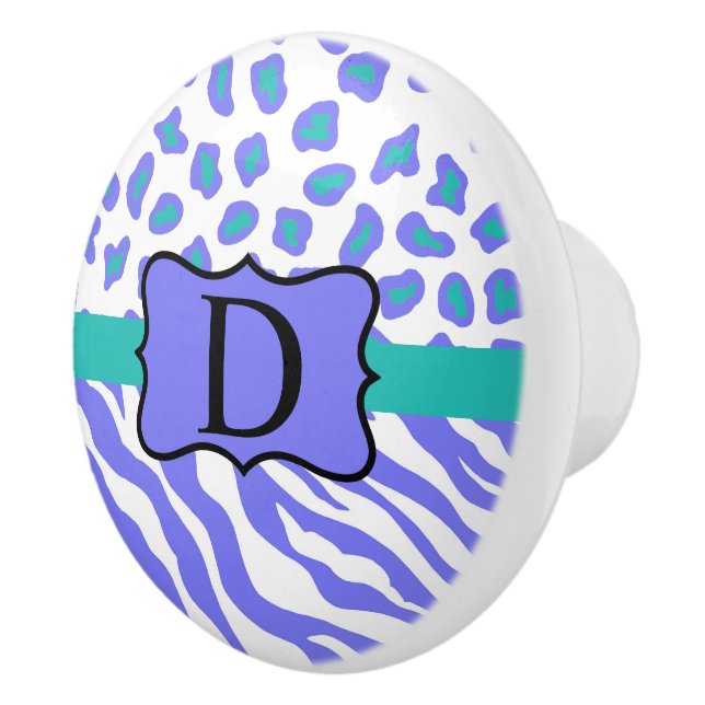Zebra Cheetah Leopard Skin Monogram Lavender White Keramikknauf (Rechts)