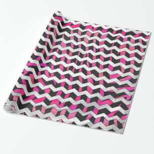 Zebra Chevron Schwarz und Hot Pink Geschenkpapier