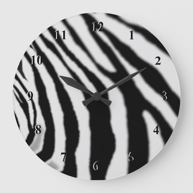 Zebra Clock Black and White Zebras Stripes Design Große Wanduhr (Vorderseite)