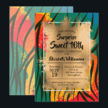 Zebra Colorful Sweet 16. Geburtstag Einladungen<br><div class="desc">Die zebrafarbene Zebra-Imitat-Folie überlagert mit Goldfolie und Ihre Geburtstagsparty-Details in schicker Schrift eignen sich hervorragend zum Geburtstag. KOORDINIERENDE Artikel in unserem Geschäft verfügbar.</div>