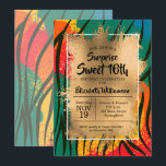 Zebra Colorful Sweet 16. Geburtstag Einladungen<br><div class="desc">Die zebrafarbene Zebra-Imitat-Folie überlagert mit Goldfolie und Ihre Geburtstagsparty-Details in schicker Schrift eignen sich hervorragend zum Geburtstag. KOORDINIERENDE Artikel in unserem Geschäft verfügbar.</div>