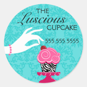 Zebra Cupcake Turquoise Damask Bäckereien Siegel Runder Aufkleber