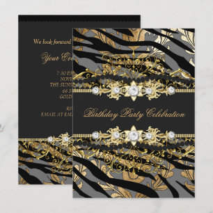 Zebra Damast Gold Schwarz Folie Beige Elegant Part Einladung