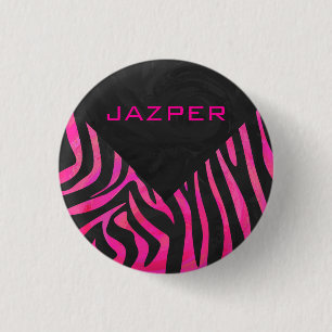 Zebra-Design für Monogramm Schwarz und Hot Pink Button