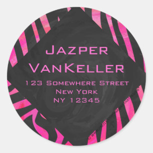 Zebra-Design für Monogramm Schwarz und Hot Pink Runder Aufkleber