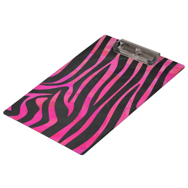Zebra-Design für Schwarz und Heiß-Rosa Klemmbrett (Schrägansicht)