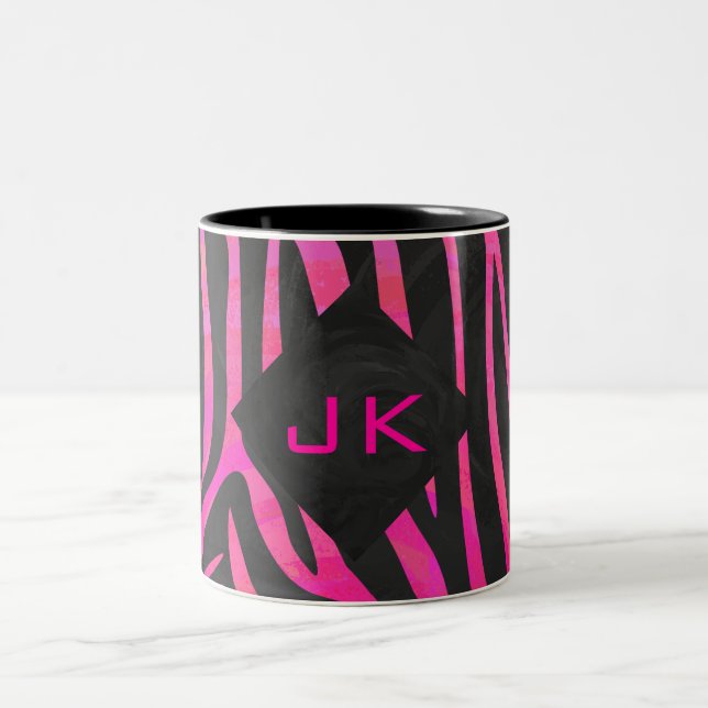 Zebra-Design für Schwarz und Heiß-Rosa Zweifarbige Tasse (Mittel)