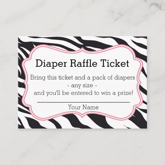 Zebra Diaper-Raffelticket für Schwarz und Rosa Begleitkarte (Vorderseite)