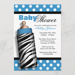 Zebra-Druck-Baby-Flaschen-Blau-Babyparty Einladung