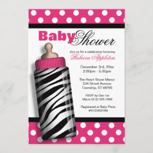 Zebra-Druck-Baby-Flaschen-Pink-Babyparty Einladung