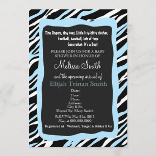 Zebra-Druck-Babyparty-Einladungs-Blau Einladung