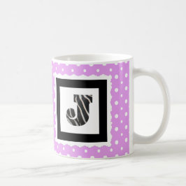 Zebra-Druck-Buchstabe "J" auf Flieder/weißen Tasse