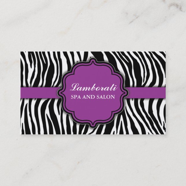 Zebra-Druck-Haar-Stylist-Friseur-Salon lila Visitenkarte (Vorderseite)