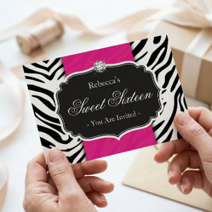 Zebra Druck Hot Pink Sweet 16 Sweet Sixteen Party Einladung