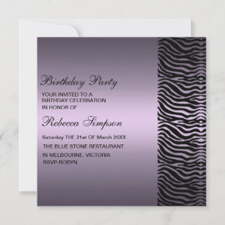 Zebra-Druck-lila u. schwarze Geburtstags-Einladung Einladung