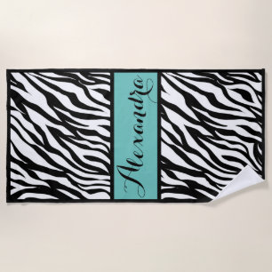 Zebra-Druck mit Aquamariner Monogramm Strandtuch