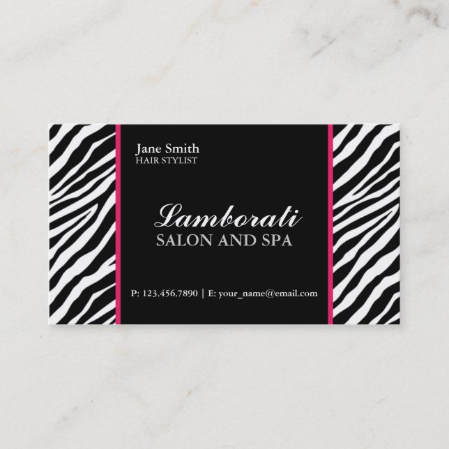 Zebra-Druck-Mode-Haar-Stylist-Salon-Rosa Visitenkarte (Vorderseite)