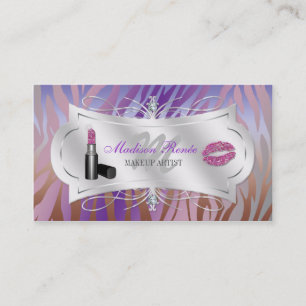 Zebra-Druck-Mokka-Lavendel-GlitzerCosmetologist Visitenkarte