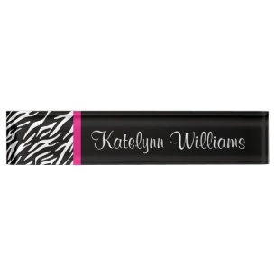 Zebra-Druck Rosa Akzent Monogramm Schreibtisch Nam Namensplakette