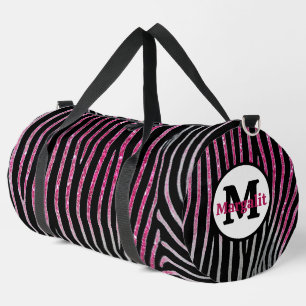 Zebra-Druck Rosa Glitter Monogram Groß Duffle Bag