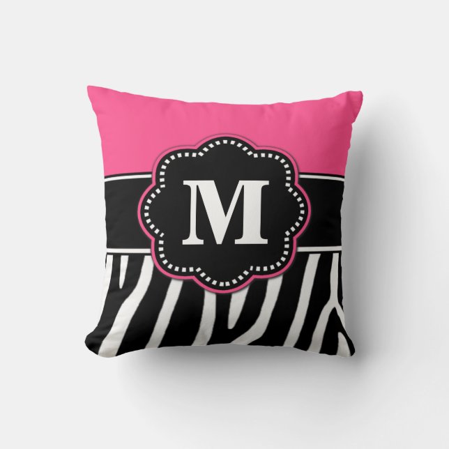 Zebra-Druck-Rosa-Monogramm-Kissen Kissen (Vorderseite)