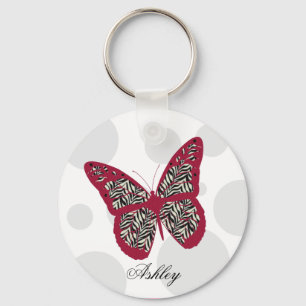 Zebra-Druck-Schmetterling Schlüsselanhänger