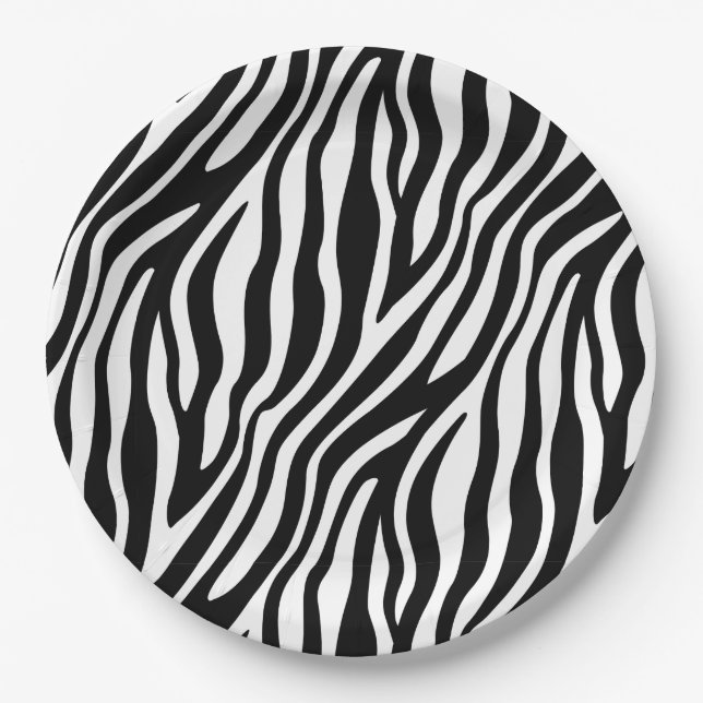 Zebra-Druck-Schwarzweiss-Streifen-Muster Pappteller (Vorderseite)