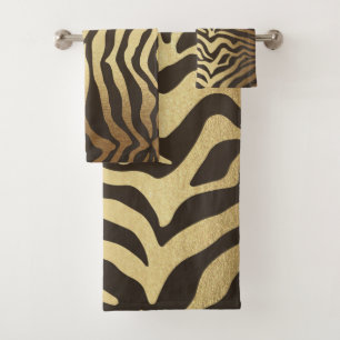 Zebra Druck Tierhaut Felle Gold Glamour Modern Badhandtuch Set