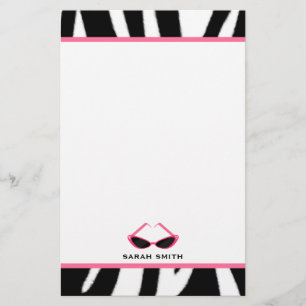 Zebra-Druck u. Retro rosa Sonnenbrille Briefpapier