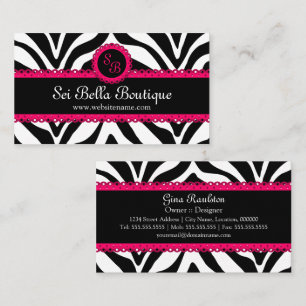 Zebra-Druck u. rosa Spitze-Monogramm Visitenkarte