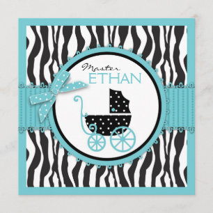 Zebra-Druck-und Kinderwagen-Babyparty Einladung