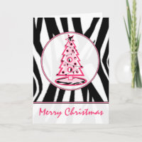 Zebra-Druck und rosa Weihnachtsbaum-Karte