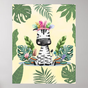 Zebra Dschungel Safari Exotische Palmblätter Kinde Poster