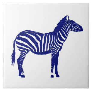 Zebra - Dunkles Kobalt Blau und Weiß Fliese
