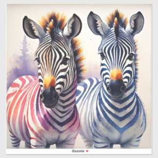 Zebra Duo Wasserfarbenpräche Kunst, Dichtung und M Aufkleber