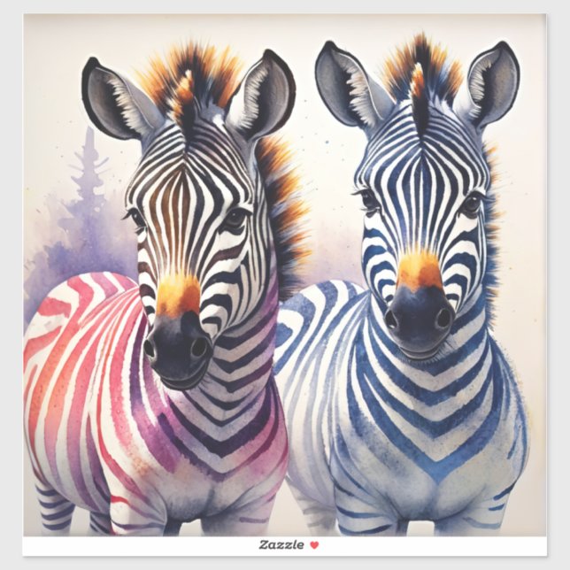 Zebra Duo Wasserfarbenpräche Kunst, Dichtung und M Aufkleber (Blatt)