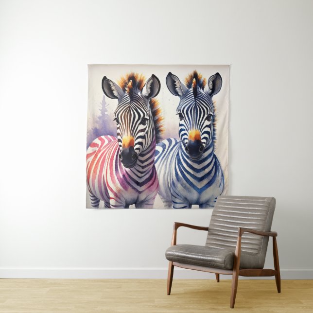 Zebra Duo Wasserfarbenpräche Kunst, Dichtung und M Wandteppich (Beispiel)