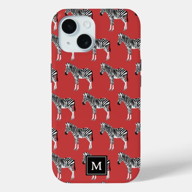 Zebra Exotic Animal Muster Deep Red Monogram Case-Mate iPhone Hülle (Rückseite)