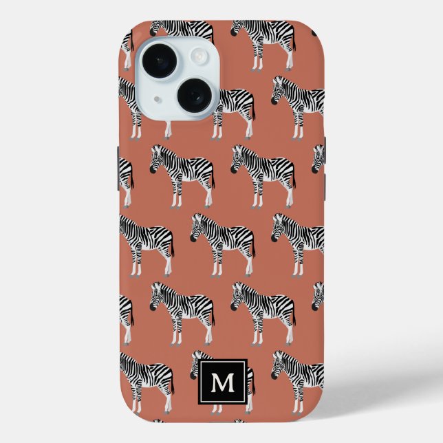 Zebra Exotic Animal Muster Terracotta Monogram Case-Mate iPhone Hülle (Rückseite)