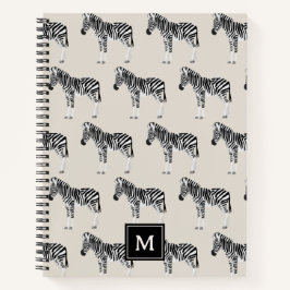 Zebra Exotic Animal Pattern Beige Monogramm Notizbuch