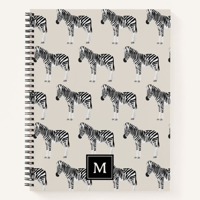 Zebra Exotic Animal Pattern Beige Monogramm Notizbuch (Vorderseite)